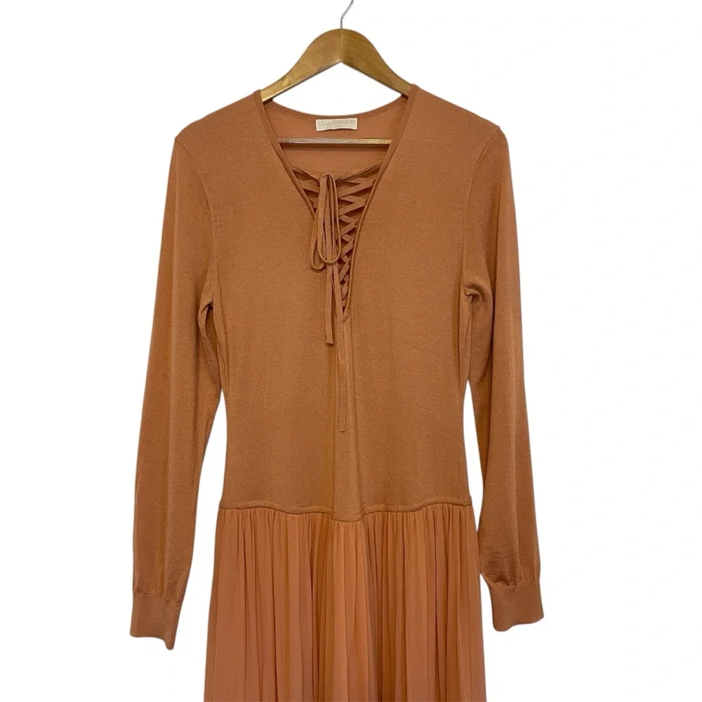 Ulla Johnson Peach Lace-Up Long Sleeve Maxi Dress - Picture 3 of 13